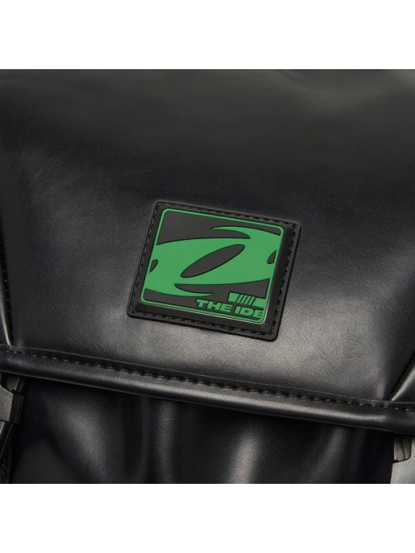 Leather rubbrer logo backpack [black]