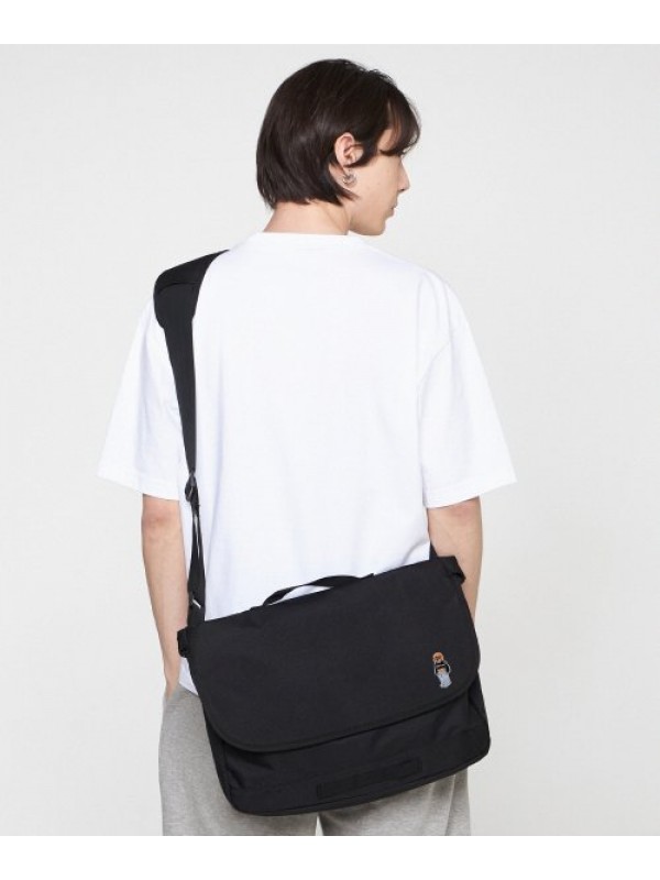 [BAG&ACC] Crop dog embroidery striper cross messenger bag_black