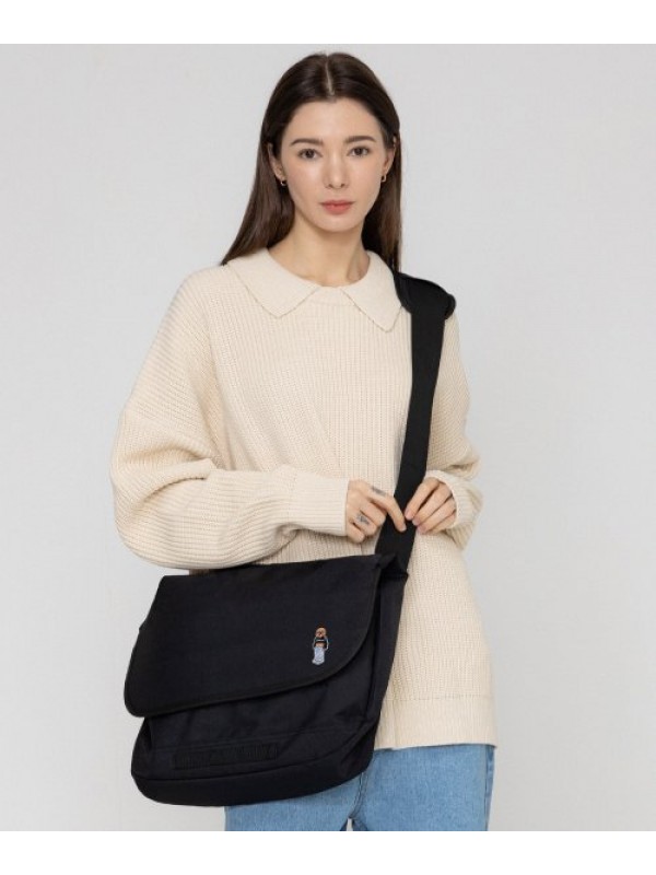 [BAG&ACC] Crop dog embroidery striper cross messenger bag_black