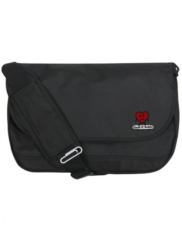 [BAG&ACC] Heart Board Smile Embroidery Cross Messenger Bag_Black