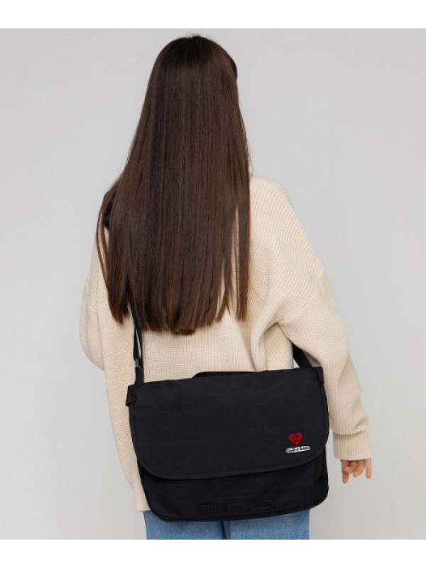 [BAG&ACC] Heart Board Smile Embroidery Cross Messenger Bag_Black