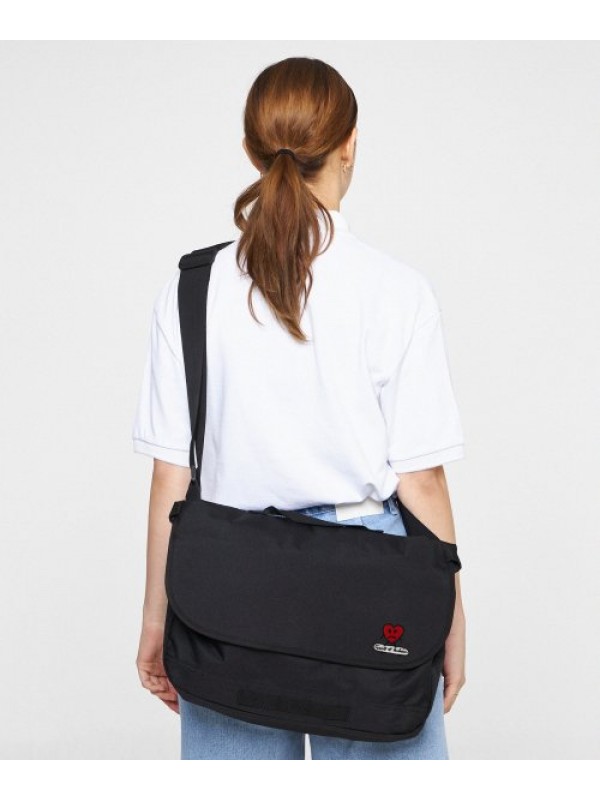 [BAG&ACC] Heart Board Smile Embroidery Cross Messenger Bag_Black